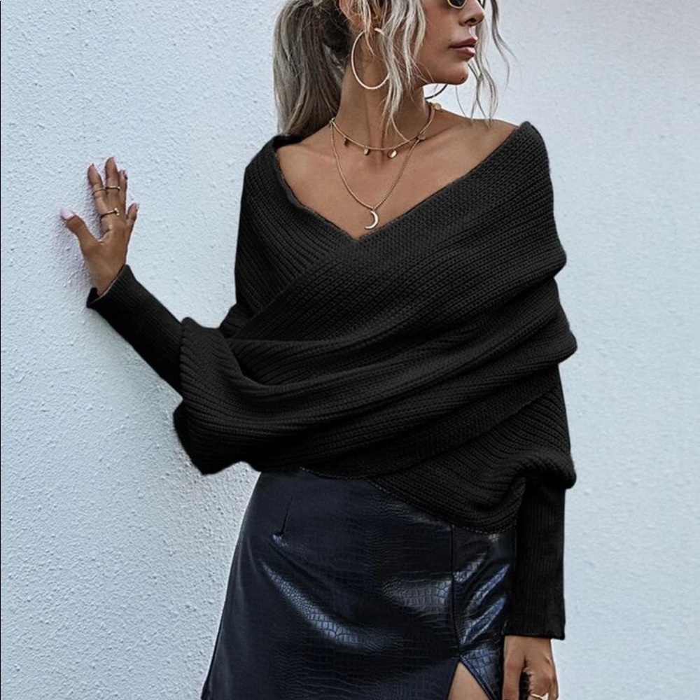 Off the shoulder knit wrap sweater WHITE - Picture 6 of 9
